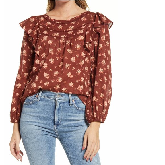 Madewell Floral Long Sleeve Top - Brown and Cream - Picture 1 of 3